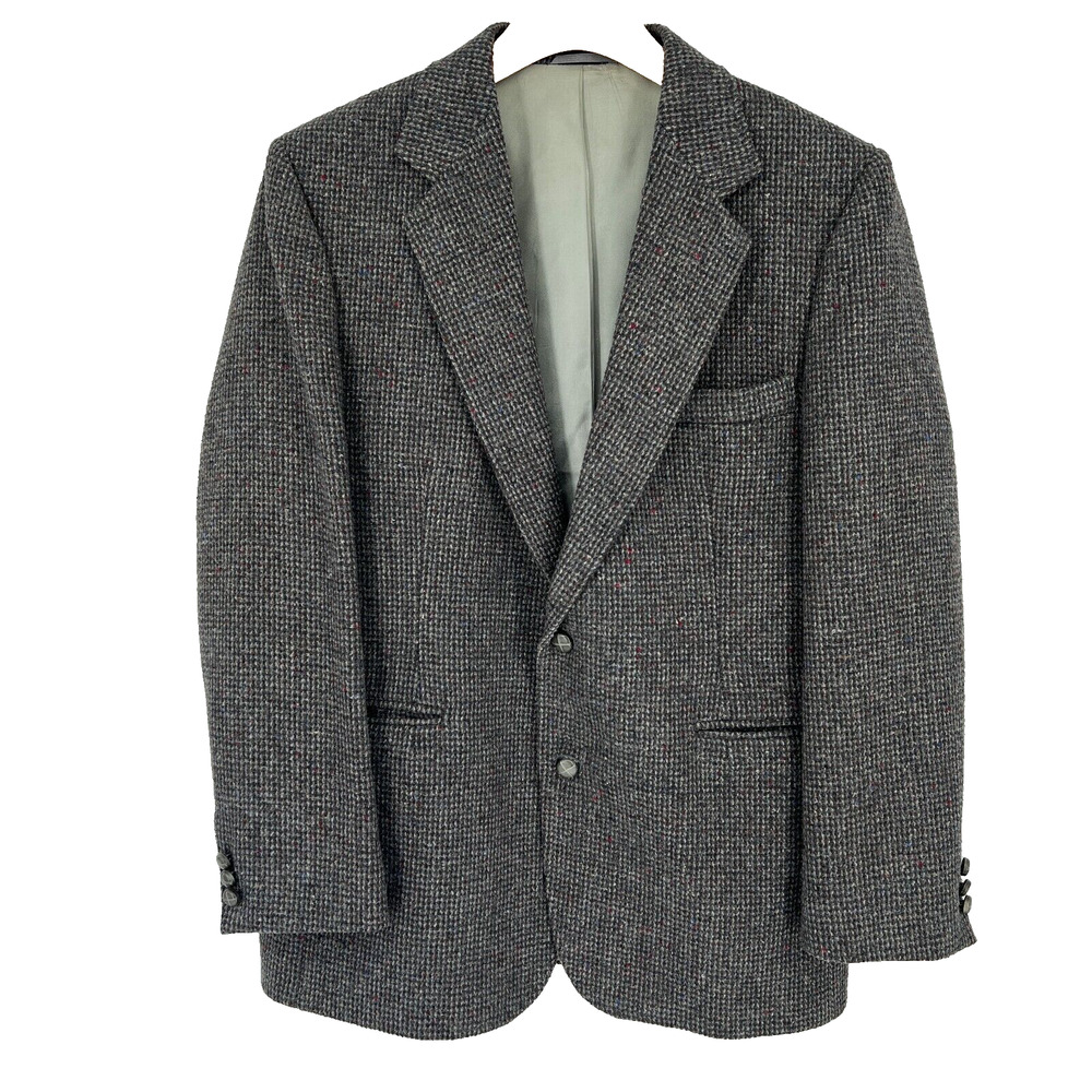 Vtg Haggar Blazer Sz 42 Tweed Wool Gray USA Ivy League Preppy Grandpa Old Money